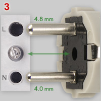 Details of polarized Schuko plug and socket