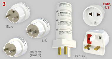 Set of fournot earthed adapter plugs