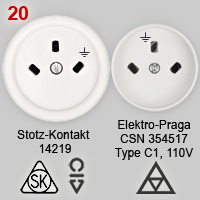 Stotz-Kontakt and Elektro-Praga flat pin sockets