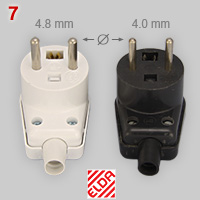 Polish CEE 7/5plugs with 48 and 40 mm pins
