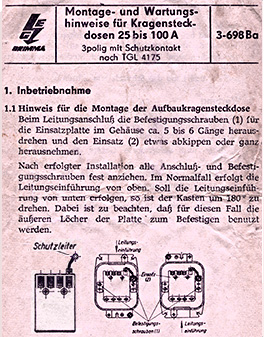 Grimma Kragensteckdose Hinweis