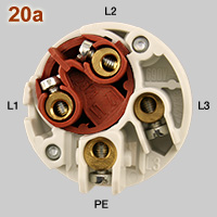 Mennekes IEC 60309 16A 4-pin plug , inside view of phase inverter