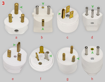 Examples of 8 different earthed plugs