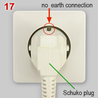 Non-earthed socket with Schuko plug