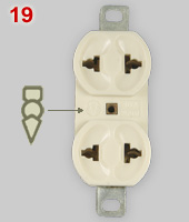 NEMA 1-15R made by Busch-Jaeger, Gemany; accepts also Europlugs