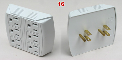 US flat blade, grounded 6-way multi-plug