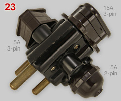 Litemaster 3-way adapter plug, with 5A and 15A plugs